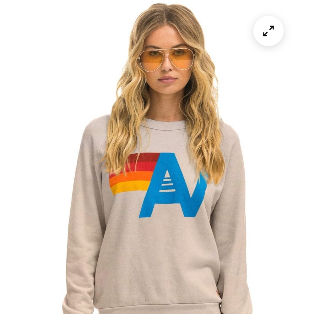 Aviator Nation Gray Sweatshirt with Rainbow and Blue Logo
